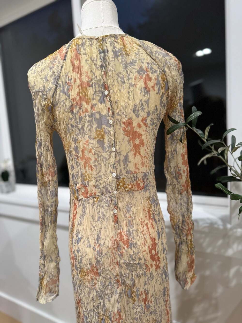 Free People Women's Floral Crinkled Mesh Long-Sleeve Maxi Dress  Button-Back - Picture 5 of 11